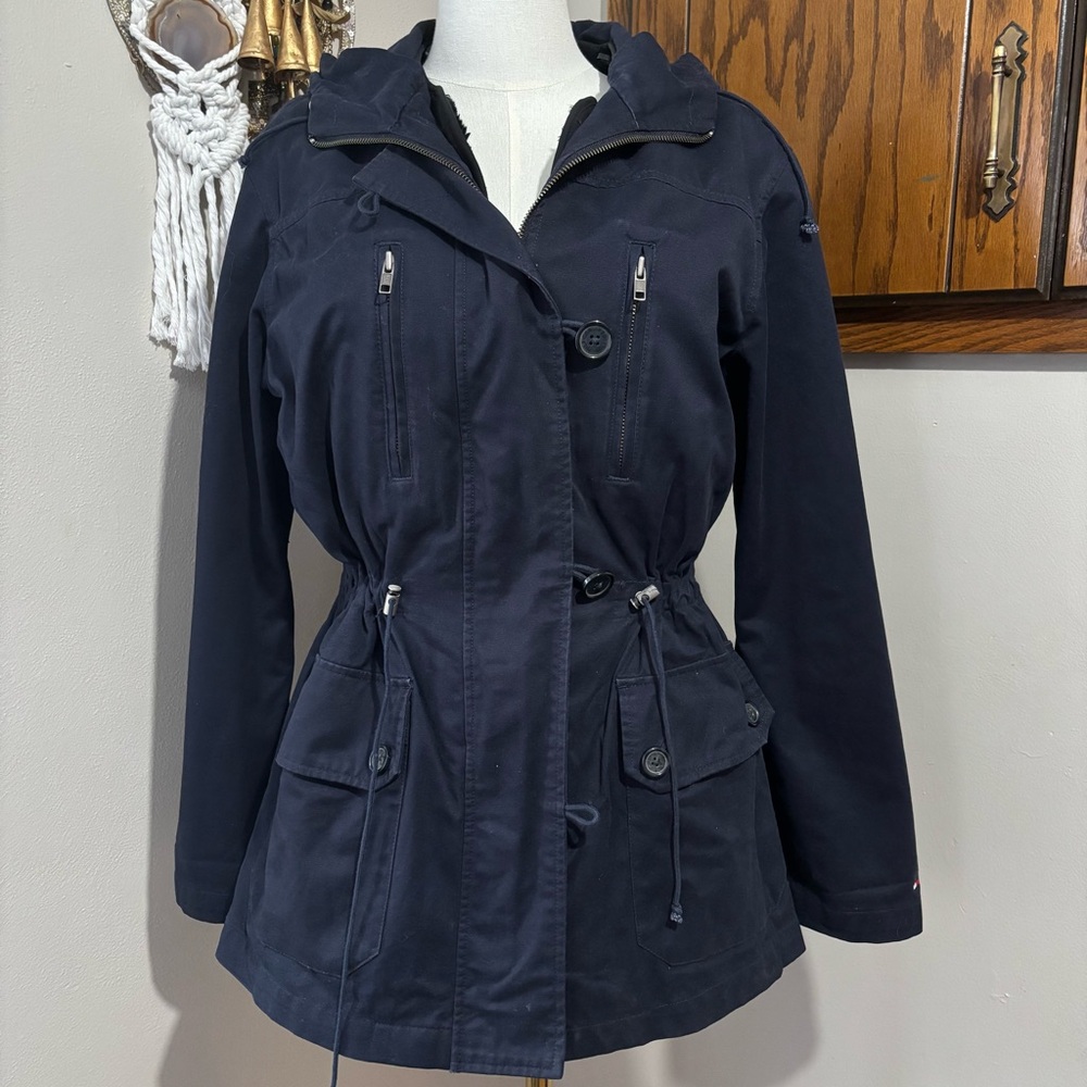 Vintage Tommy Hilfiger Hooded Winter Fisherman Parka Cargo Jacket Size Large